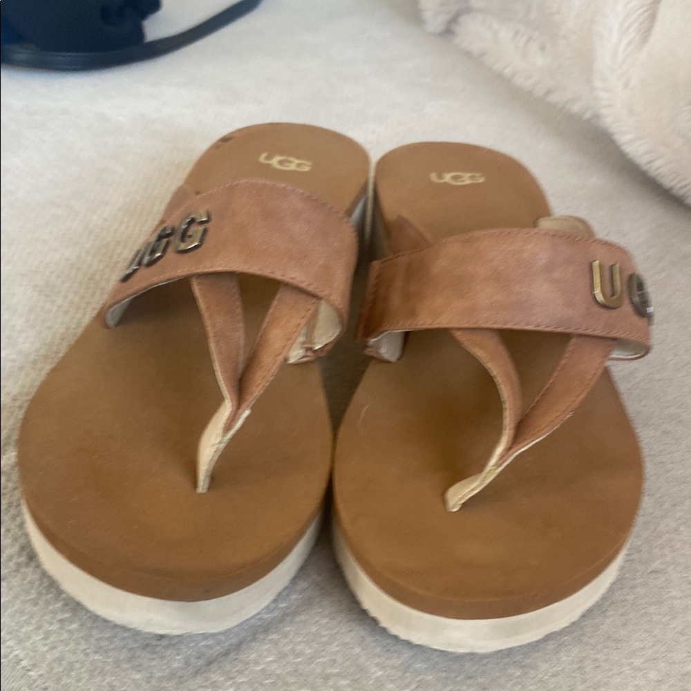 UGG Tan Platform Flip Flops